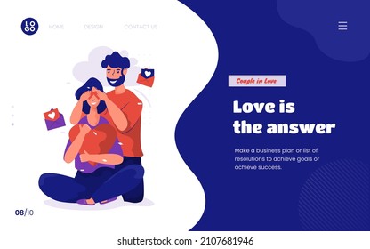 Illustration of a couple in love giving a surprise on landing page design