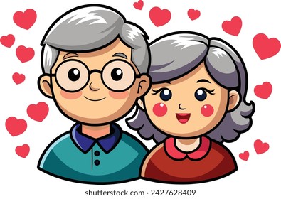 Illustration of a couple in love with little hearts in the background