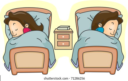 Illustration Of A Couple Lying In Separate Beds