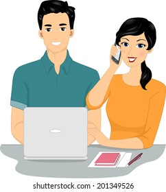 Illustration of a Couple Managing an Online Business Together