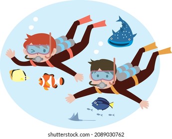 Illustration of a couple of men and women playing in skydiving
