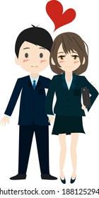 Illustration of a couple of office workers in love