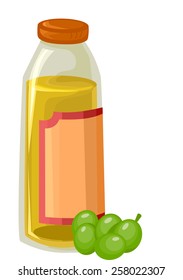 Illustration of a Couple of Olives Sitting Beside a Jar of Olive Oil