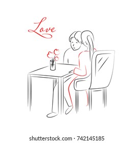 Illustration of couple on a date. Vector.