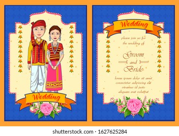 Illustration Couple On Indian Wedding Invitation Stock Vector (Royalty ...