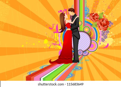 illustration of couple on retro floral background