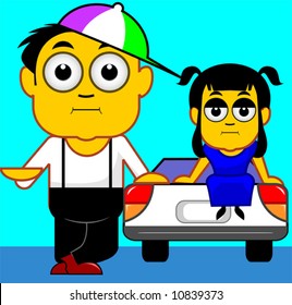 Illustration of a couple on a vacation trip 	