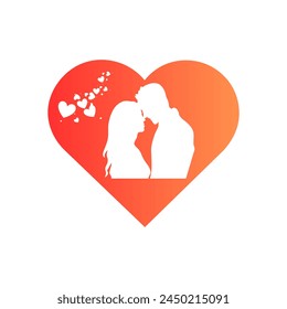 illustration of a couple in an orange and pink heart