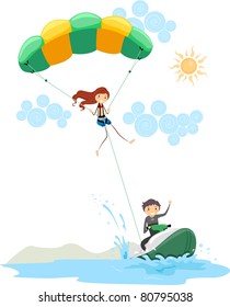 Illustration of a Couple Parasailing