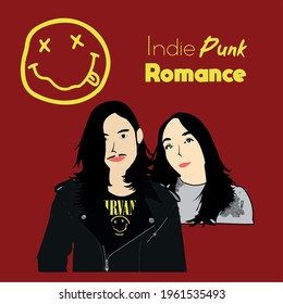 Illustration Of Couple People Young Boys And Girl Indie Punk Romance Flat Design Vector