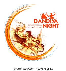 illustration of couple playing Dandiya in disco Garba Night poster for Navratri Dussehra festival of India