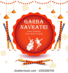 illustration of couple playing Dandiya in disco Garba Night banner poster for Navratri Dussehra festival of India