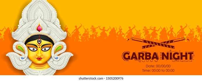 illustration of couple playing Dandiya in disco Garba Night banner poster for Navratri Dussehra festival of India