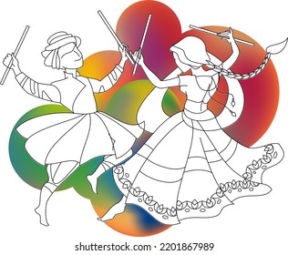 illustration of couple playing Dandiya in disco Garba Night banner poster for Navratri Dussehra festival of India