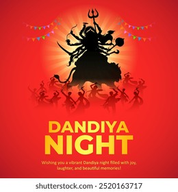 illustration of couple playing Dandiya in disco Garba Night banner poster for Navratri Dussehra festival of India