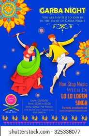 illustration of couple playing Dandiya in disco Garba Night poster