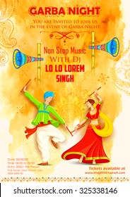 illustration of couple playing Dandiya in disco Garba Night poster