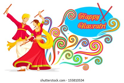 illustration of couple playing dandiya on Navratri