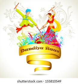 illustration of couple playing dandiya on Navratri