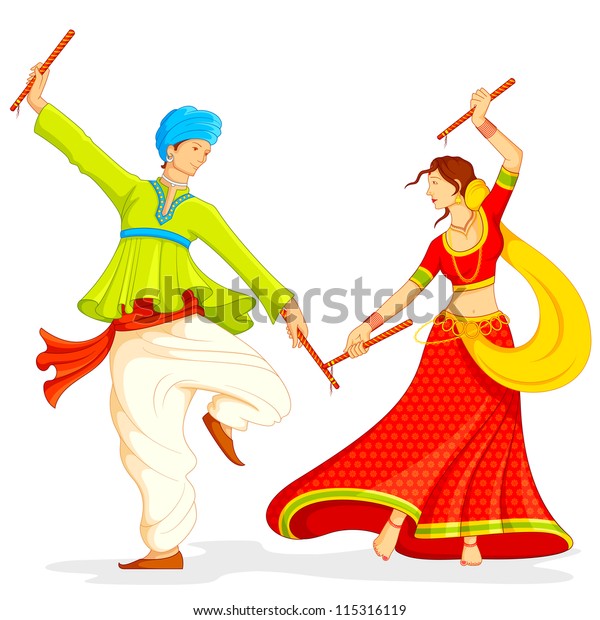 Illustration Couple Playing Dandiya On White Stock Vector (Royalty Free ...