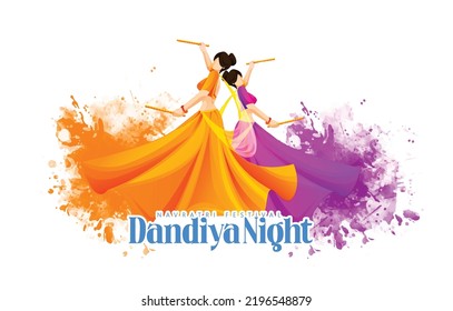 illustration of couple playing Dandiya for Subh Navratri Indian religious festival background