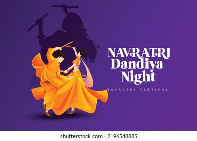 illustration of couple playing Dandiya for Subh Navratri Indian religious festival background svg