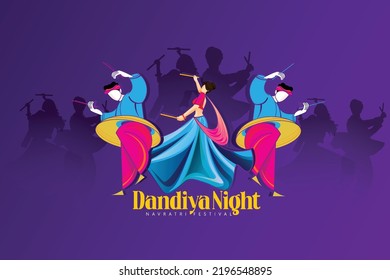 ilustración de una pareja jugando Dandiya para el fondo del festival religioso indio Subh Navratri