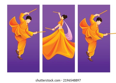 illustration of couple playing Dandiya for Subh Navratri Indian religious festival background