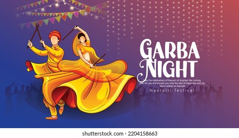 Illustration of couple playing Garba and Dandiya night in Navratri Celebration for Navratri festival of India svg