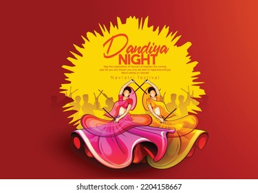 Illustration of couple playing Garba and Dandiya night in Navratri Celebration for Navratri festival of India