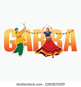 Illustration of couple playing Garba and Dandiya night in Navratri Celebration for Navratri festival of India