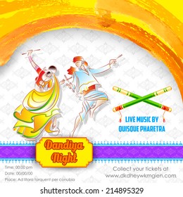 illustration of couple playing garba in disco dandiya poster