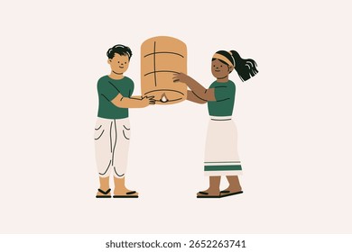 Ilustração de Casal Colocar Lanterna Céu