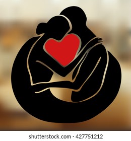 Illustration of a couple with a red heart inside.