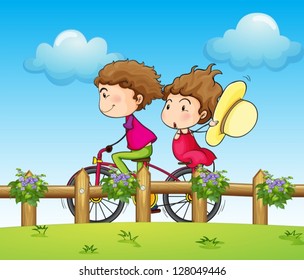 Illustration of a couple riding a bicycle