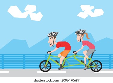 An Illustration Of A Couple Riding Tandem Bike