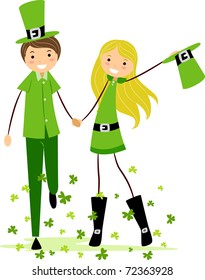 Illustration of a Couple in Saint Patrick Day's Costume