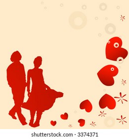 illustration with couple silhouettes on a retro background