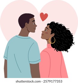 Illustration of a couple standing together, expressing love and affection, Valentine's Day