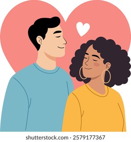 Illustration of a couple standing together, expressing love and affection, Valentine's Day