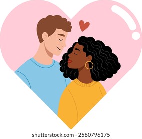 Illustration of a couple standing together, expressing love and affection, Valentine's Day