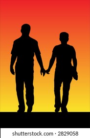 illustration of a couple sunset silhouette