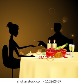 illustration of couple taking candle light dinner