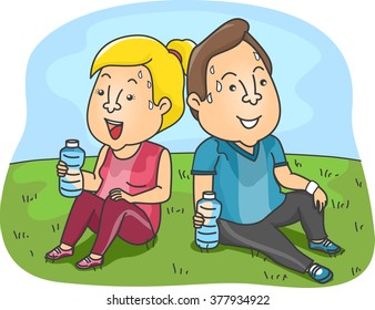 Illustration of a Couple Taking a Rest from their Workout