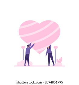 illustration of a couple or a team preparing for a valentine's day party. celebrate valentine's day. flat cartoon style. vector design. elements, ui, landing page