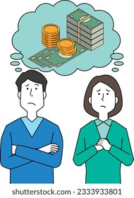 Illustration of a couple thinking about money