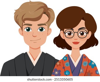 Ilustración de una pareja con atuendo tradicional