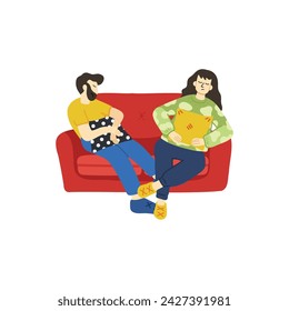 illustration of a couple tried and relaxing on couch