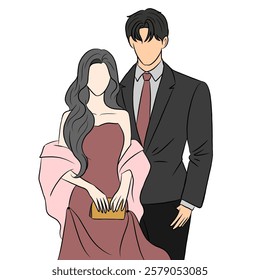 Illustration of couple vector. Standing couple. Business man and his wife 