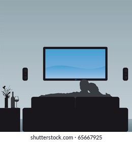 Illustration of a couple watching TV - the screen image can easily be exchanged